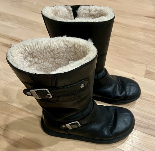 UGG Womens Black Kensington Moto Biker Leather Shearling Fur Lined Sz 7 5678 - Picture 2 of 6