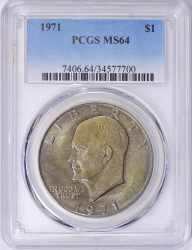 1971 Eisenhower Dollar PCGS MS-64 Monster Two Sided Toning Toned Ike - Picture 2 of 7