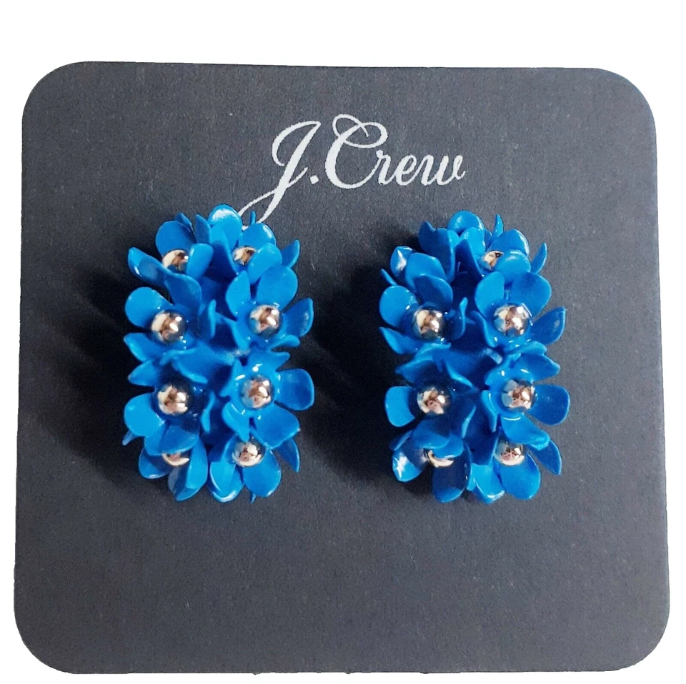 Pendientes de aro J.Crew suaves florales con ramo de pétalos azul turquesa isla AX375 NUEVOS CON ETIQUETAS Foto 2 de 4