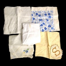 Lot of 5 VTG Hanky Handkerchief White and Ivory Embroidered Lace - TLC LOT