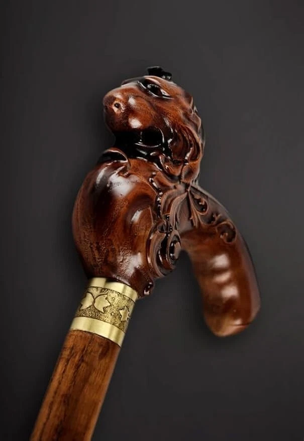 Bastón decorativo cabeza de león, bastón de madera para hombre y mujer Foto 4 de 4