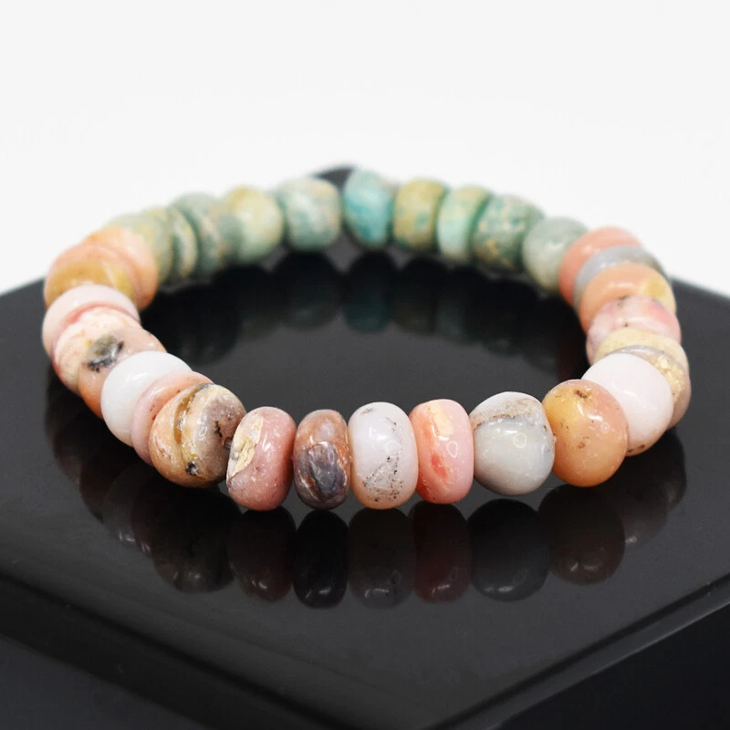 Pulsera elástica con cuentas de ópalo australiano y amazonita natural de 134 quilates JK-63E341 Foto 2 de 3