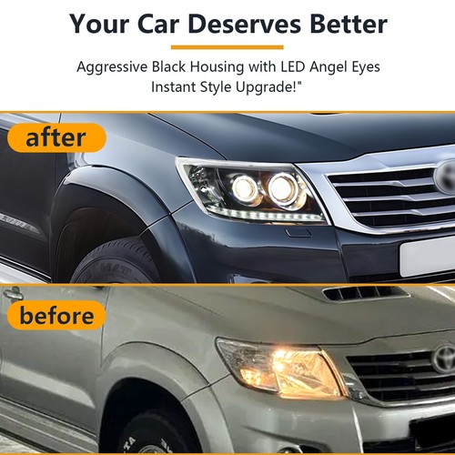 Pair Headlights for Toyota Hilux N70 2011-2015 Black HALO Angel Eyes Projector - Picture 5 of 11