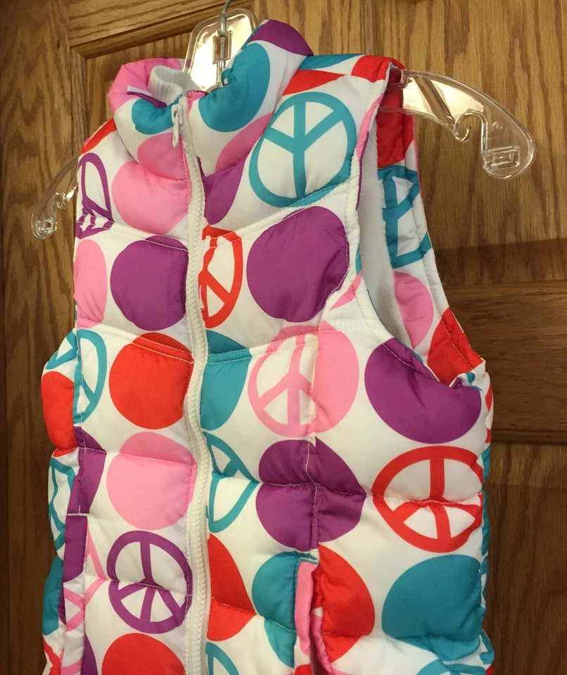 Chaleco Hinchado Niñas Antiguo Azul Marino Signos de Paz Lunares Blanco Púrpura Rosa Talla Grande Foto 2 de 3