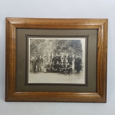 Vtg Large Framed Hunting Photo Deer Camp Group 6 Bucks 12 Men Man Cave 1920s