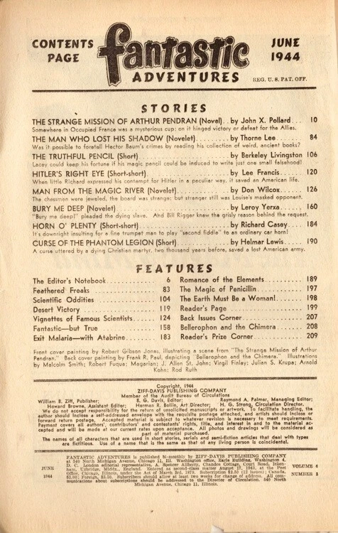 Fantastic Adventures  Vol 4, No 3, June 1944, Contents Shown Foto 3 de 4