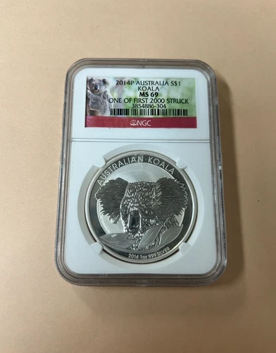 2014P Australia S$1 Koala MS 69 One of First 2000 Struck NGC Silver - (D) #85K