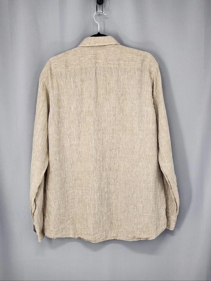 Stanza Shirt Mens 16.5 42cm Beige 100% Linen Long Sleeve Button Casual Coastal - Image 2 of 4
