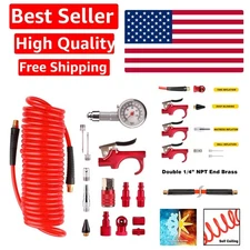 Air Compressor Accessory Kit: 16 Pieces Including Recoil Hose & Tire Inflator