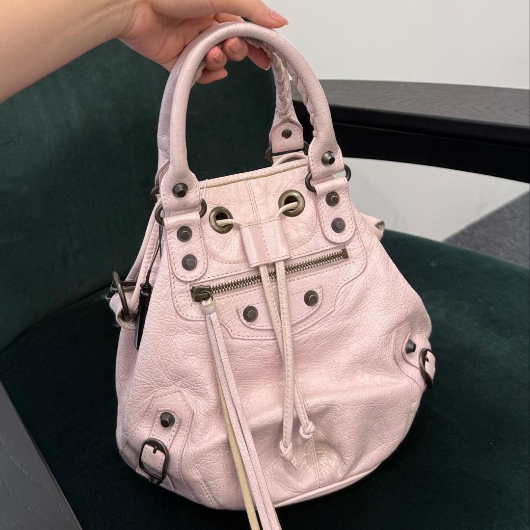 Balenciaga Shoulder Bag Leather Pink Auth From Japan RA