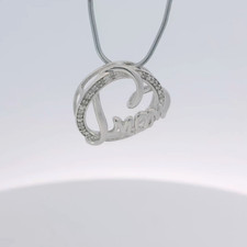 Argento Sterling Diamante Naturale 0.05ct Mom Legati Cerchio Ciondolo a Cuore