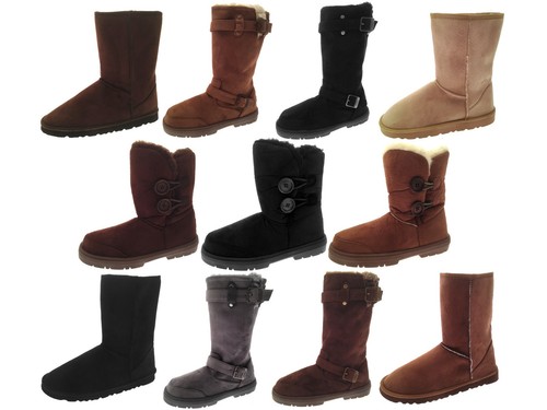 Damen Mädchen Ella Fell Lammfell kurze Midi Schneestiefel Knopf Schnalle Damengröße