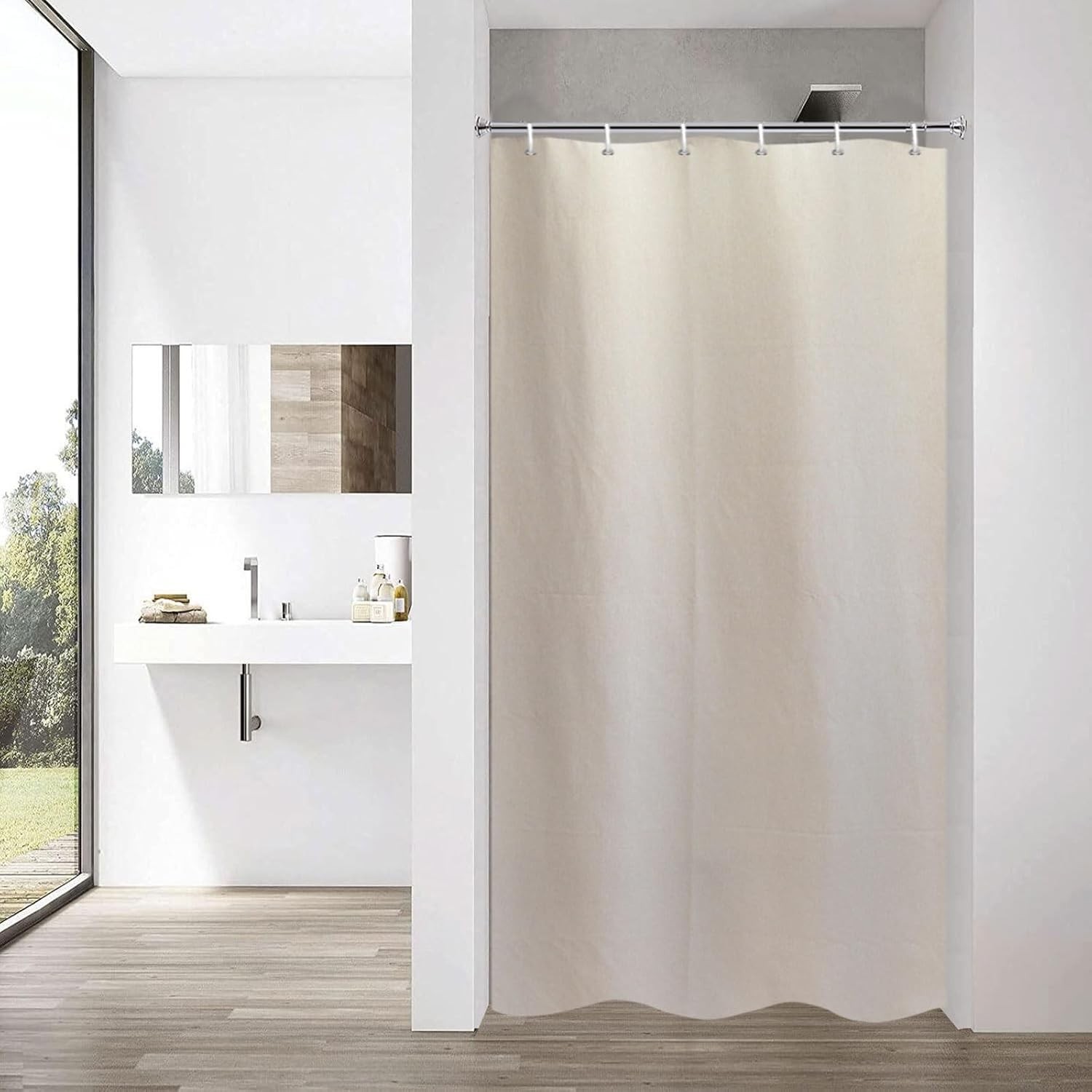 YISURE Narrow Linen Textured Shower Curtain 90x180cm, Heavy Duty Fabric Shower
