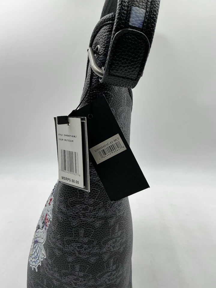 Ed Hardy Hobo Tote Bag Skull Love Kills Slowly Embossed Black Rhinestones M07281 - Image 3 of 4