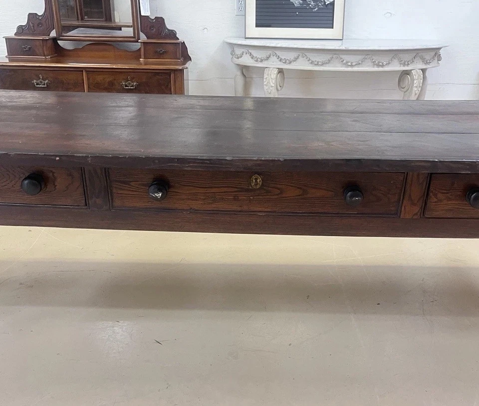 "Sofá de comedor antiguo rústico francés teñido cortinas de pino mesa granja de 114""" Foto 3 de 4