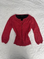 Vintage River Island 100% cotton red y2k leopard print 3/4sleeve fitted cardigan