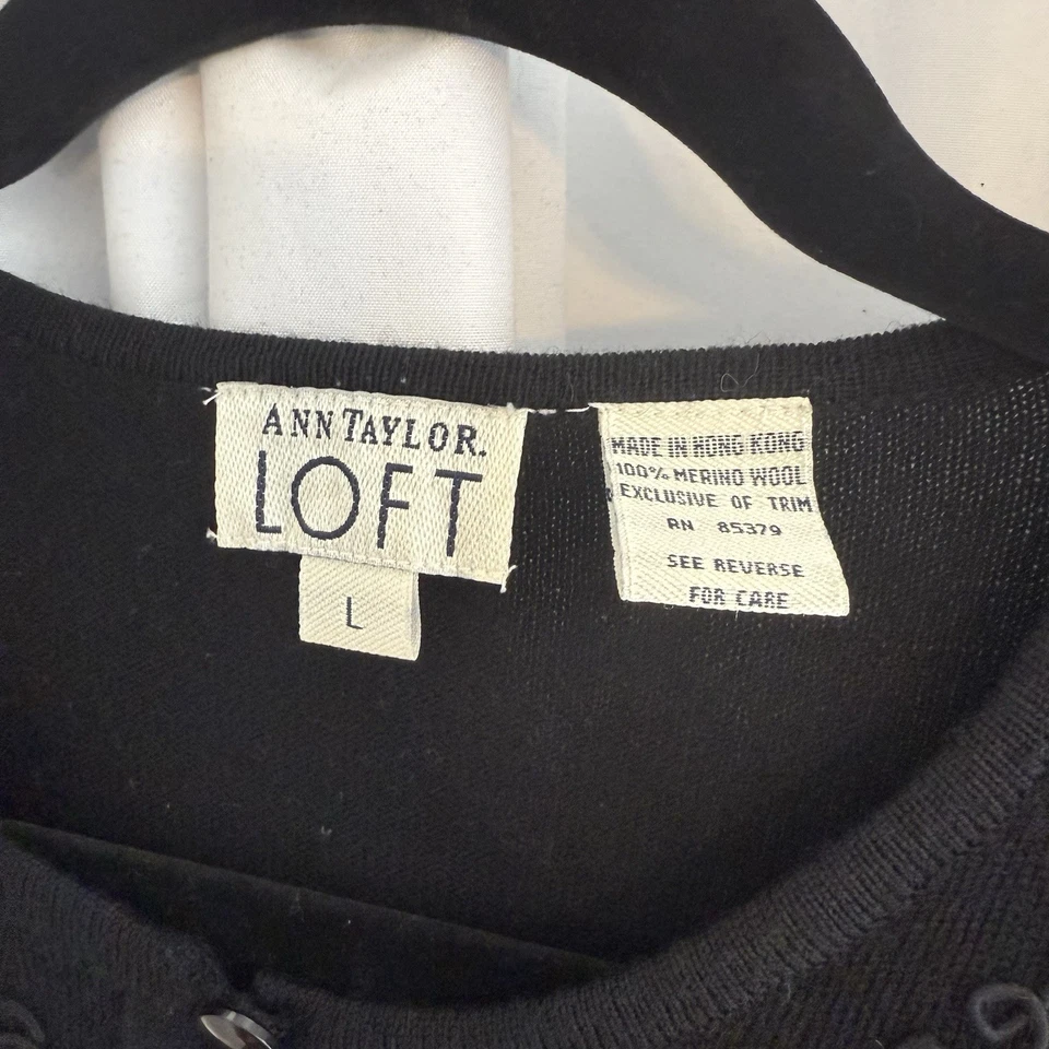 Vintage Ann Taylor LOFT Beaded Wool Cardigan Sweater Large Black Floral Y2K - Image 2 of 4