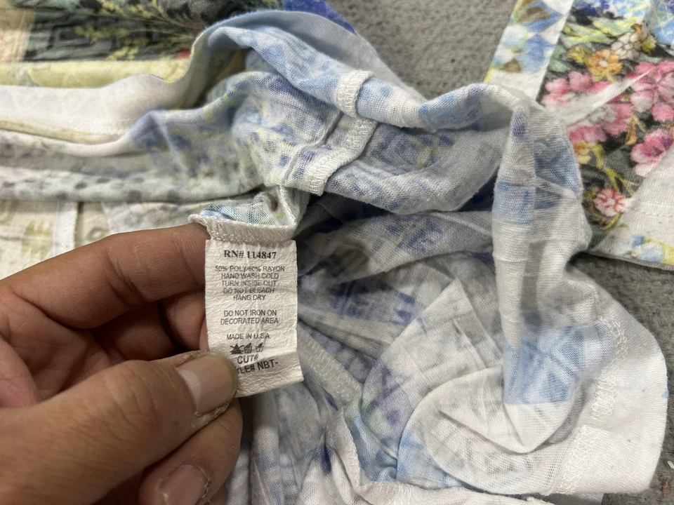 Y2K Katina Marie 衬衫女式中号花卉拼布水钻流畅 Coquette — 第 4/4 张图片