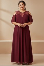 ASOS Burgundy Lace Chiffon Maxi Formal Dress Flutter Sleeves Womens Sz 18 NWT