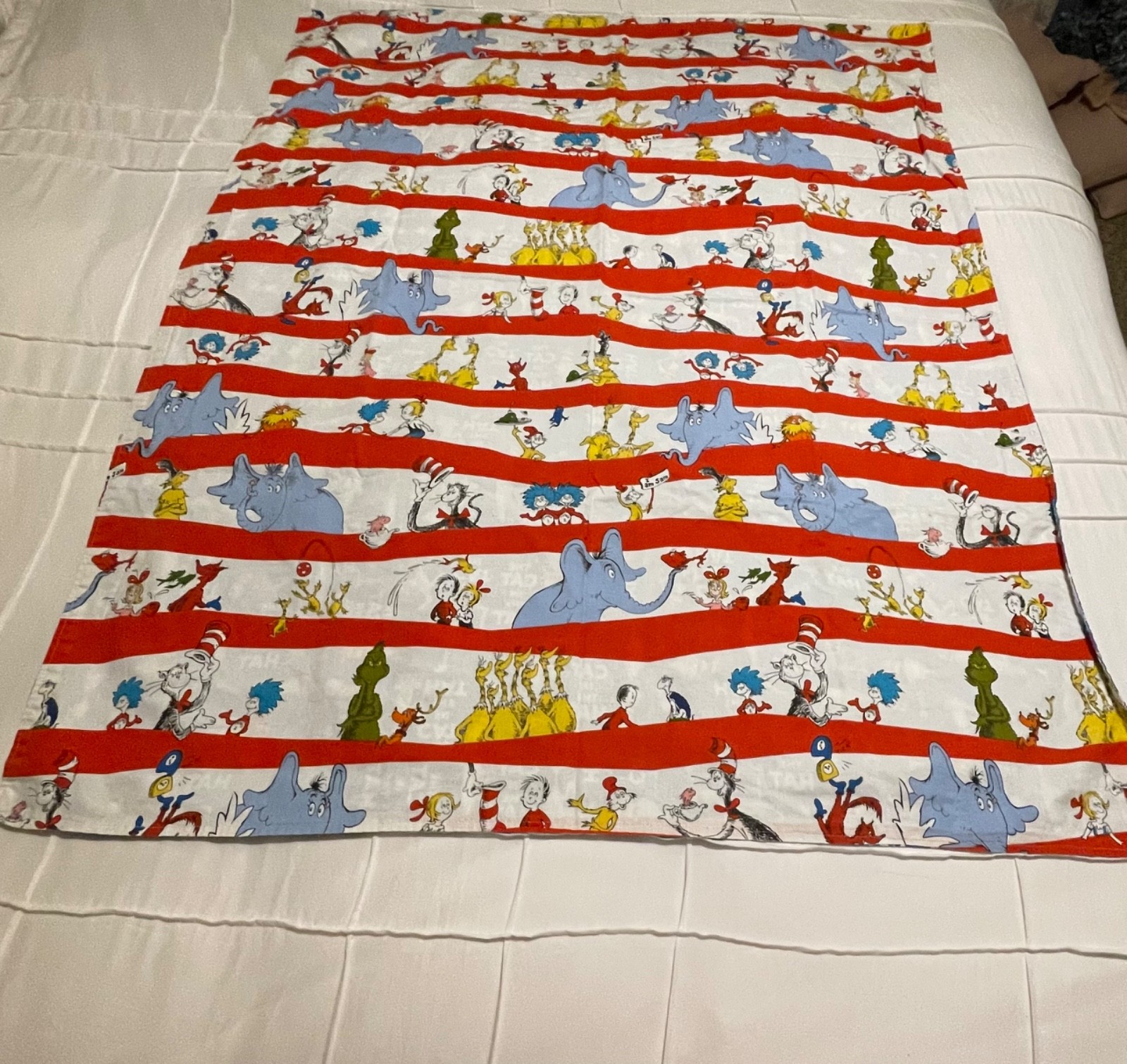 handmade Dr. Seuss cat in the hat toddler blanket reversible 50 x 40