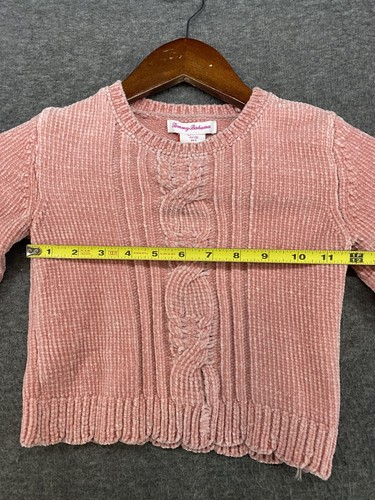 Tommy Bahama Sweater Girls Small 5/6 Pink Chenille Ribbed Knit Crop Length - Picture 3 of 10