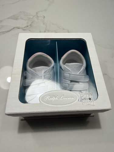 Ralph Lauren White and Pink Baby Sneakers Heritage Court II EZ sneakers size 4 - Picture 6 of 9