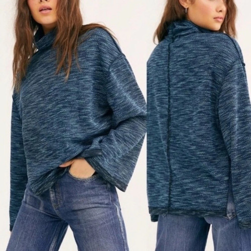 We the Free People Sunny Days Turtleneck Sweater Womens Long Sleeve Blue Green S