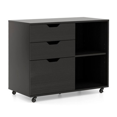 3-Drawer Mobile File Cabinet w/ Open Adjustable Storage Shelf for Home Office