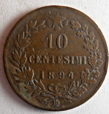 1894 ITALY 10 CENTESIMI - Excellent Vintage Coin - Lot #B21