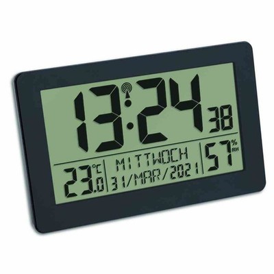 TFA-Dostmann Digitale Funk-Wanduhr schwarz mit Raumklima Temperatur 20x3x13 cm