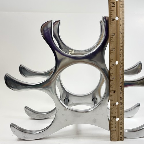 Silver Tone Wine Rack Modernistic MCM 6 Bottle Polished Aluminum Splash Abstract - Picture 12 of 14