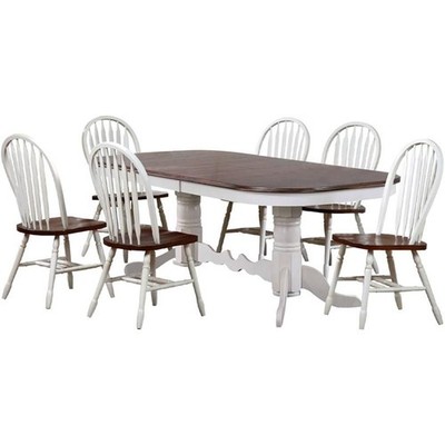 Andrews 7Pc 96'' Oval Extendable Dining Set in Antique White/Chestnut Brown Wood