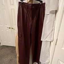 Wild Fable Burgundy Faux Leather Cargo Pants Zipper Button Straight Leg Women