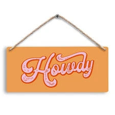 Orange Pink Howdy Western Wooden Sign 12x6 Preppy Dorm Room Wall Decor Gift
