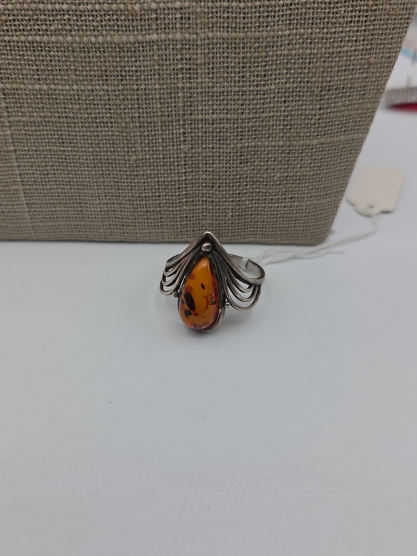 amber ring vintage silver ring 8