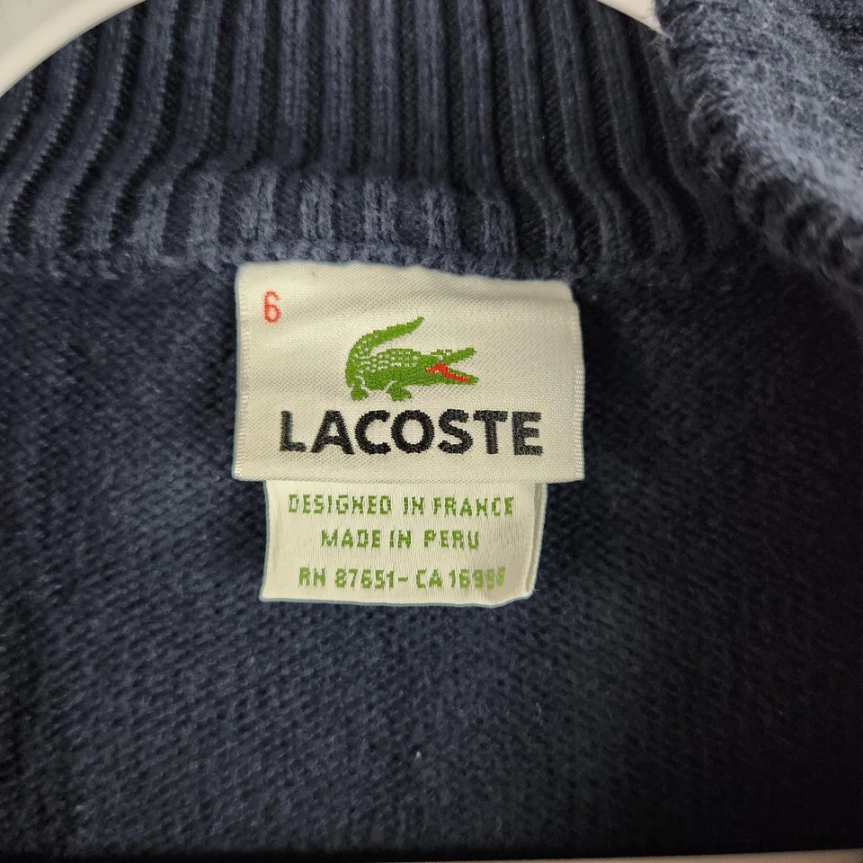 Suéter Lacoste Para Hombres XL 6 Azul Marino Cremallera Completa Tejido Algodón Chaqueta Pullover Preppy Foto 4 de 4