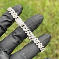 10CT Lab Created CZ RD Diamond 10mm Cuban Link Mens Bracelet 8" 14K Gold Plated