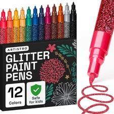 ARTISTRO 12 Glitter Paint Pens Sparkly and Shiny for Glass, Rock Painting, Ceram