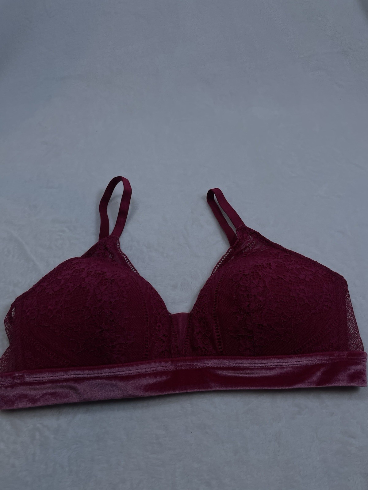 Auden Bralette XL Burgundy Lace Velvet Band Wireless Triangler Bra Lingerie