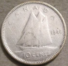 SELLING AS SHOWN - 1948 CANADIAN DIME 10 CENTS *** 80% SILVER *** 370