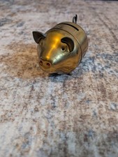 Vintage Brass Piggy Bank Coin Bank Pig Figurine Trinket Box Red Eyes Mid Century