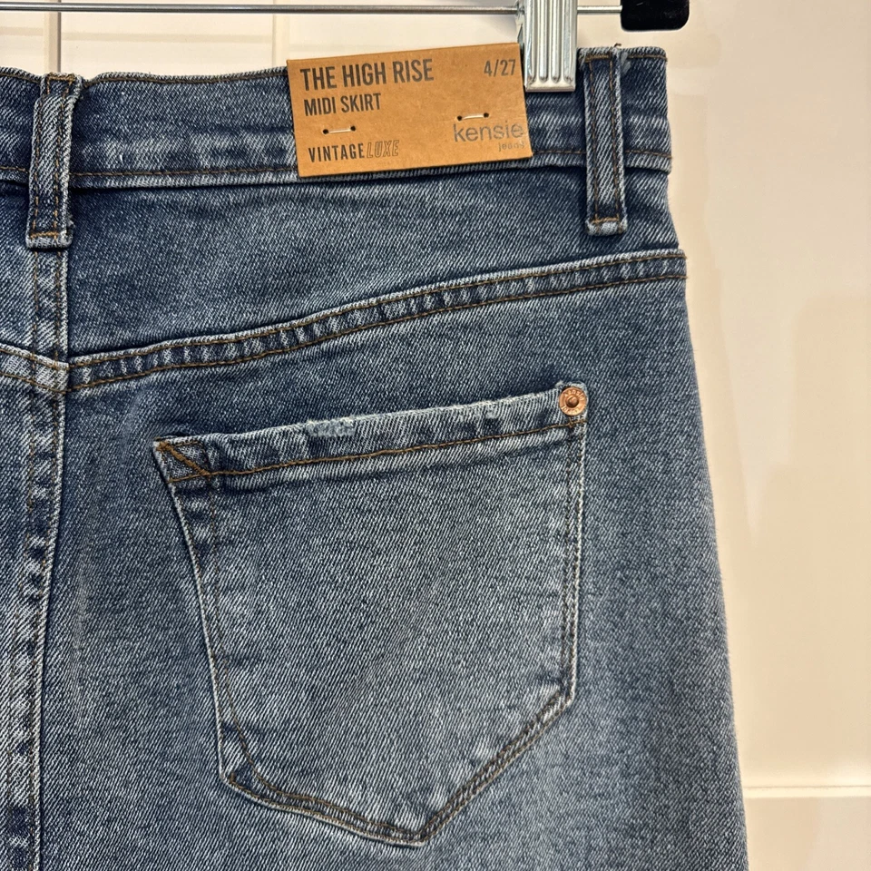 Nueva falda midi Kensie Jeans para mujer talla 4/27 abertura vintage azul de lujo denim nueva con etiquetas Foto 3 de 4