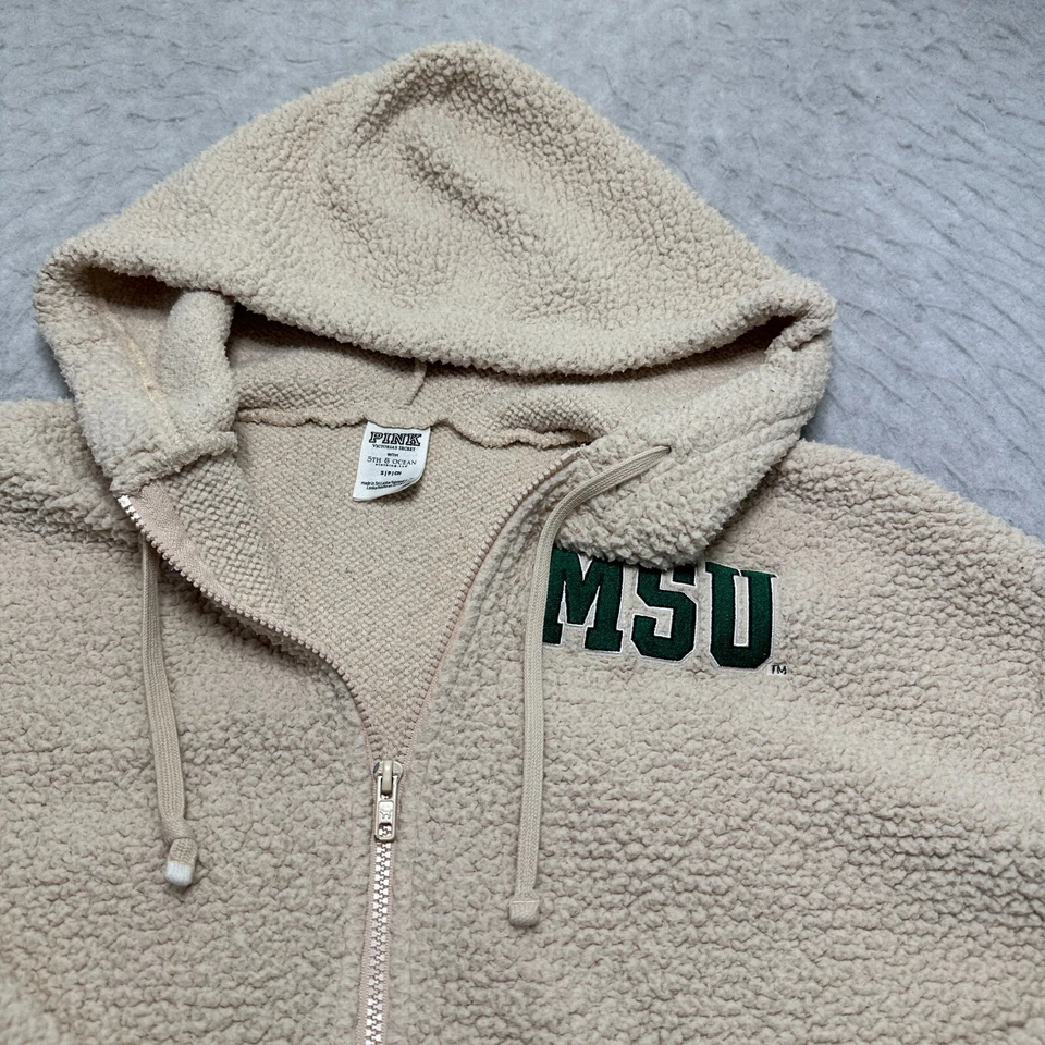 Victoria's Secret PINK Michigan State Sherpa Hoodie Full Zip MSU Womens Size S - Image 4 of 4