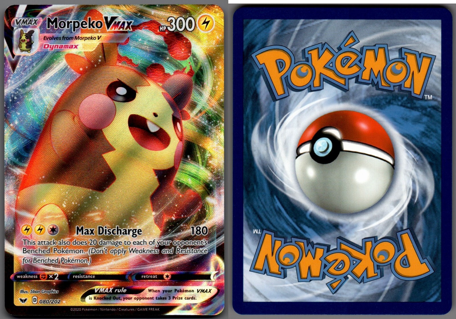 2020 Pokemon, Sword & Shield Base, #080/202 Morpeko VMax, Holo Ultra Rare