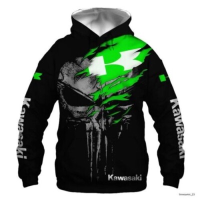 激レア deep  skull hoodie size XL Hoodie 3D Kawasaki Green Skull Team Racing All Over Printed For