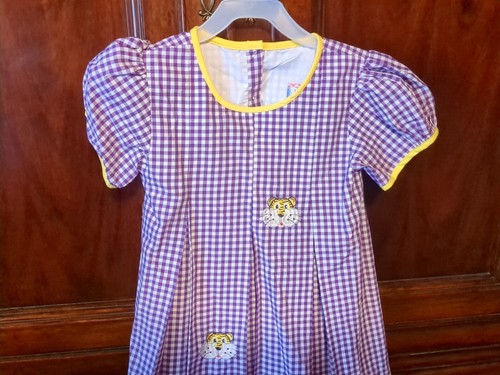 Nola Smocked LSU Tiger Purple/White Checked Sz 7 dress - Picture 3 of 6
