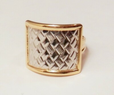  Fabulous Italian 950 Platinum 18K Yellow Gold Curved Shield Wide Ring Size 7