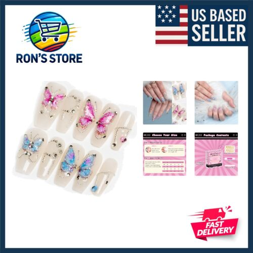 Handmade Nail Tips Medium Long Ballerina Coffin Fake Nails White Pearl Colorf...