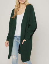 Relaxed Long Open Front Sweater - Hunter Green - Super Soft - 2 Sizes S/M  M/L
