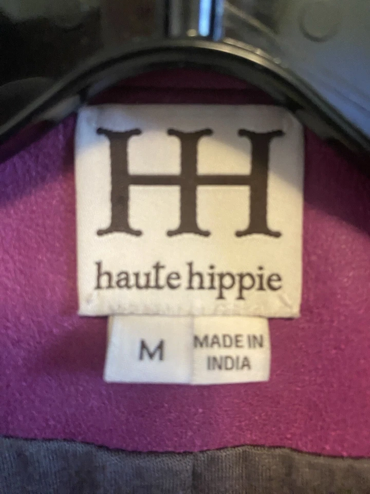 Высокий хиппи из натуральной кожи розовый/фиолетовый мотоциклетная куртка Sz M - Изображение 3 из 4